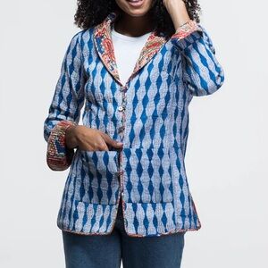 NILA RUBIA Bolavi 100% Hand Block Printed Revers-able Quilted Jacket sz S